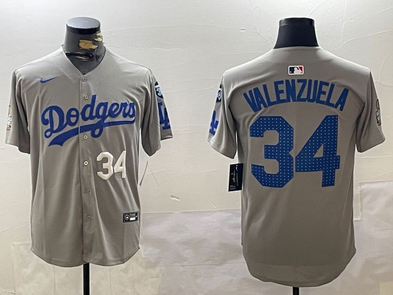 Men Los Angeles Dodgers #34 Valenzuela Grey Game 2024 Nike MLB Jersey style 112017->los angeles dodgers->MLB Jersey